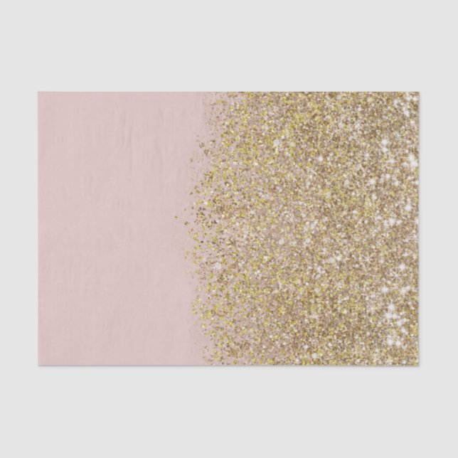 Papel De Seda Brilho Rosa e Dourado Moderno Chique Glamouroso Fe (Frente )
