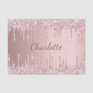 Papel De Seda Brilho rosa glitter pinga monograma feminino