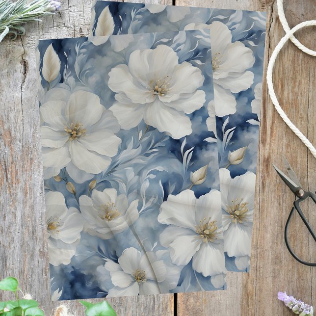 Papel De Seda Brilhos Brancos Elegantes com Folhas Verde Delicad (Criador carregado)