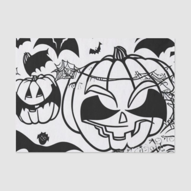 Papel De Seda Brincadeira de desenhos de halloween preto e branc (Frente )