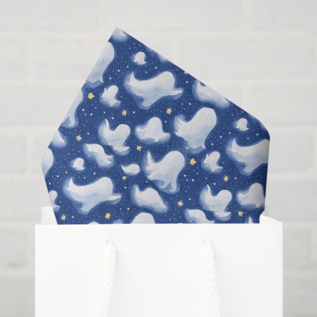 Papel De Seda Brincadeira Fantasma Azul Céu Azul Estrelas Noturn (Sacola de presentes)