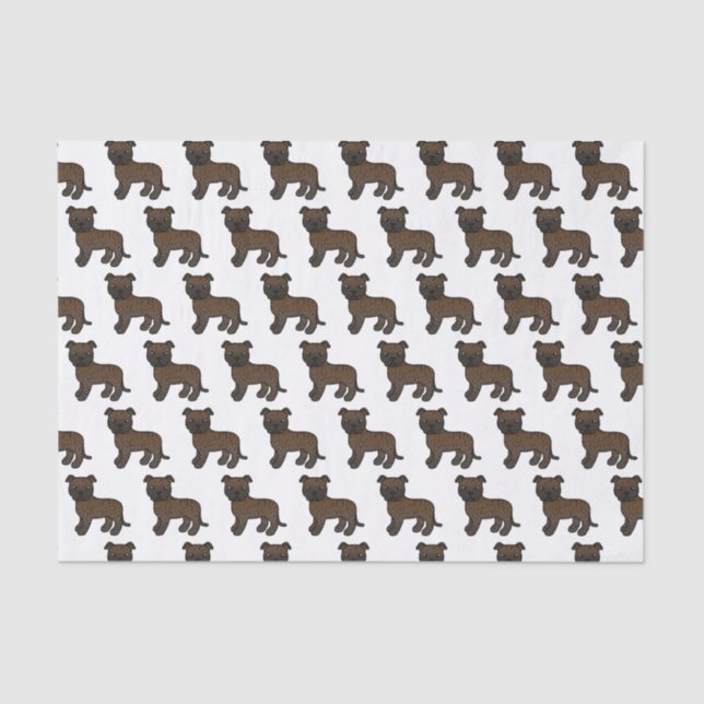 Papel De Seda Brindle English Staffie Cute Cartoon Dog Patterno (Frente )
