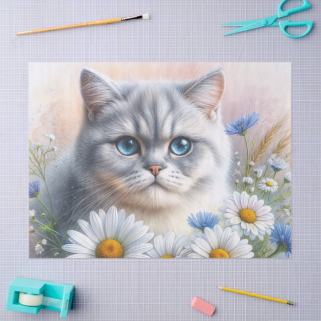 Papel De Seda British Shorthair Cat Floral Art (Arte )