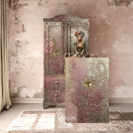 Papel De Seda Bronze Blush, Beija-flor Dourado, Floral Embutido