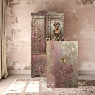 Papel De Seda Bronze Blush, Beija-flor Dourado, Floral Embutido