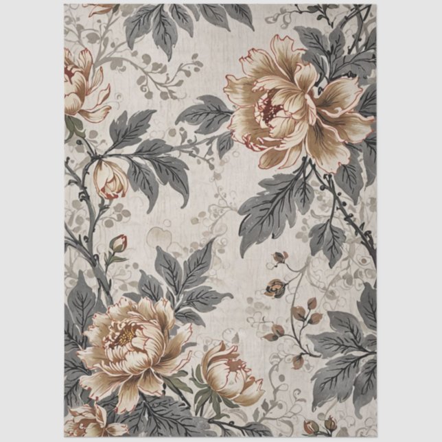 Papel De Seda Brown And Gray Floral Design (Frente )