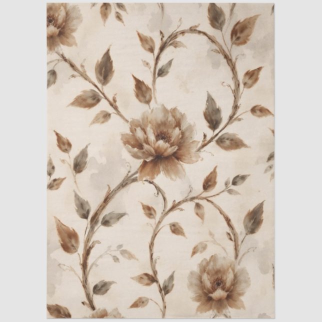 Papel De Seda Brown And Gray Floral Design (Frente )