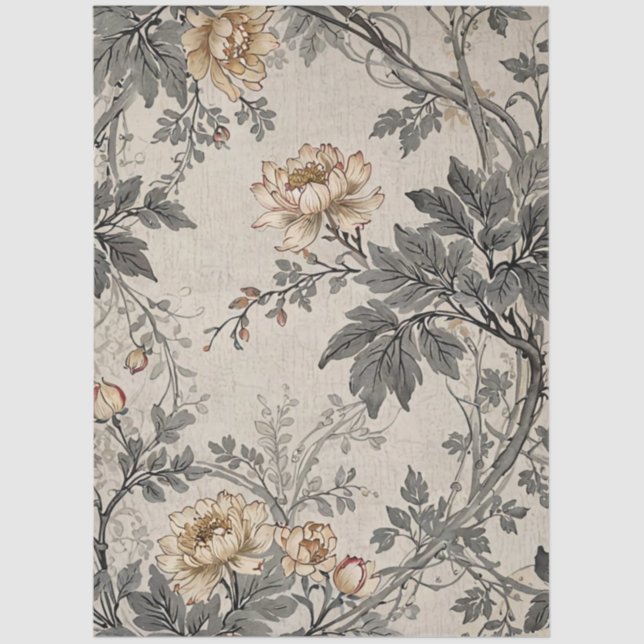 Papel De Seda Brown And Gray Floral Design (Frente )