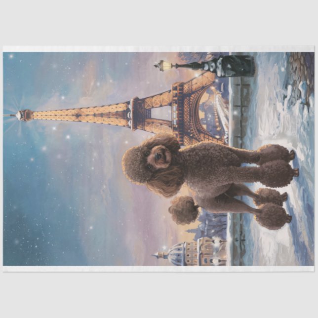 Papel De Seda Brown Poodle Winter in Paris Decoupage (Frente )