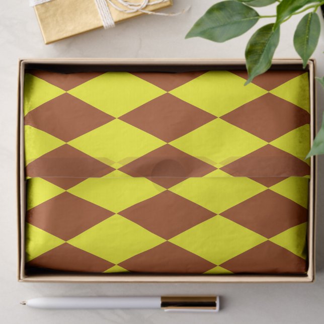 Papel De Seda Brown Yellow Harlequin Checkered Design  (Criador carregado)