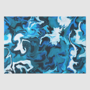 Papel De Seda Brushstrokes Azul Marmoreadas Feitas à Mão