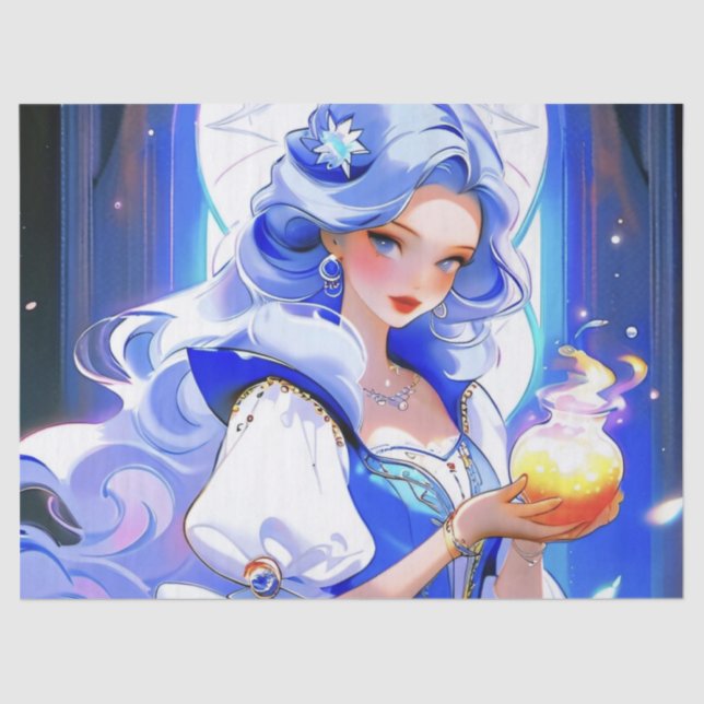 Papel De Seda Bruxa Azul Segurando Poção Halloween Bday Wrap (Frente )