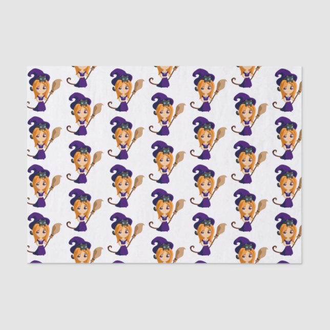 Papel De Seda Bruxa Bonita no Padrão de Halloween do Chapéu Roxo (Frente )