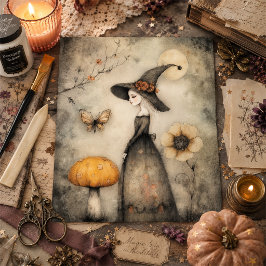 Papel De Seda Bruxa Caprichosa Vintage e Decoupage de Cogumelos 