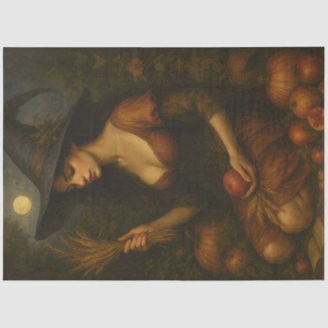 Papel De Seda Bruxa da Lua de Colheita - Arte da Fantasia Gótica (Frente )