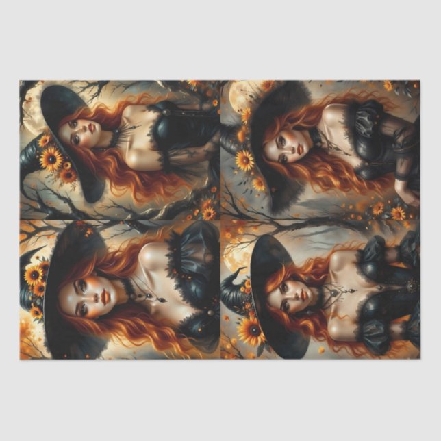 Papel De Seda Bruxa de Girassol de outono com Cabelo Vermelho Fi (Frente )