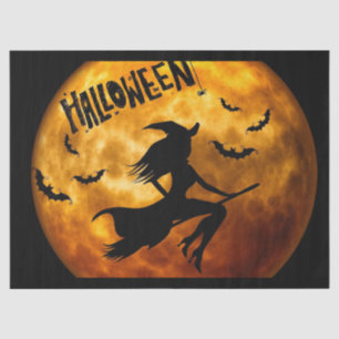 Papel De Seda Bruxa de Halloween em Bats de Lua de Gato de Broom