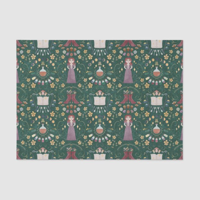 Papel De Seda Bruxa de Halloween Verde Spooky (Frente )