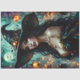 Papel De Seda Bruxa Gótica Halloween com Jack-O’-Lanternas