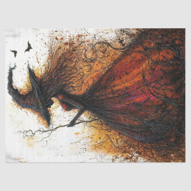 Papel De Seda Bruxa Má em Vermelho com Descamação de Bats (Frente )