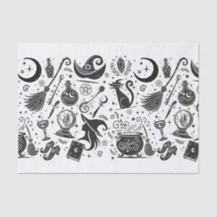 Papel De Seda Bruxa Mágica Caprichosa Wiccan Pagã Preto e Branco