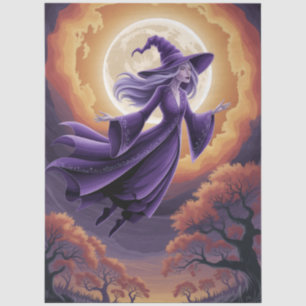 Papel De Seda Bruxa Spooky do Halloween voando através de uma lu