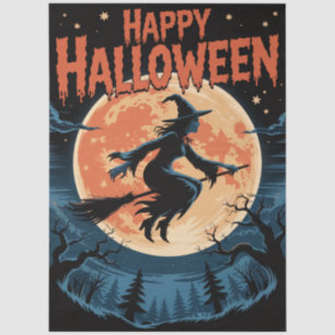 Papel De Seda Bruxa Spooky do Halloween voando através de uma lu