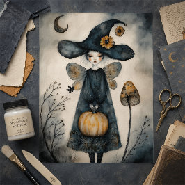 Papel De Seda Bruxa Vintage Caprichosa e Girassóis Decoupage 