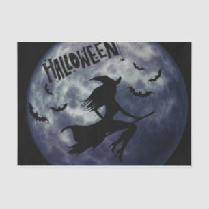 Papel De Seda Bruxa Voadora de Halloween com lua cheia