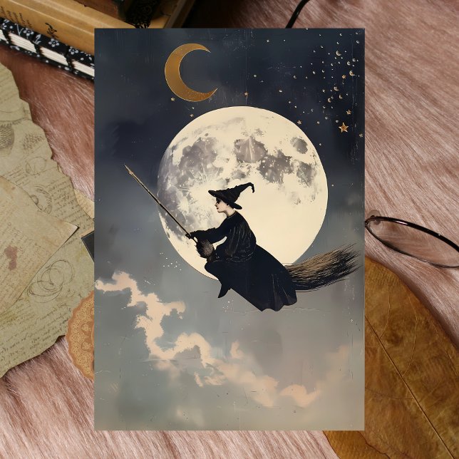 Papel De Seda Bruxa Voando em Broom Através da Lua Completa (Witch Flying on Broom Across Full Moon Tissue Paper
)