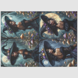 Papel De Seda Bruxas Góticas Encantadas com Cogumelos e Luar