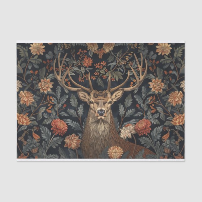 Papel De Seda Buck com Antlers e Flores (Frente )