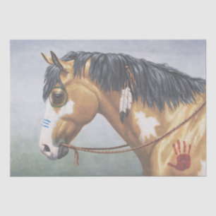 Papel De Seda Buckskin Pinto Cavalo de Guerra Nativo Americano
