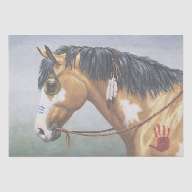 Papel De Seda Buckskin Pinto Cavalo de Guerra Nativo Americano (Frente )