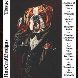 Papel De Seda Buldogue Em Tuxedo & Arco Tie & Wine Decoupage Do