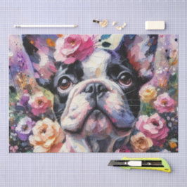 Papel De Seda Buldogue Francês com Rosas Dissociação Floral