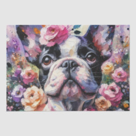 Papel De Seda Buldogue Francês com Rosas Dissociação Floral
