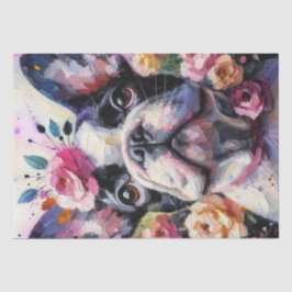 Papel De Seda Buldogue Francês com Rosas Dissociação Floral