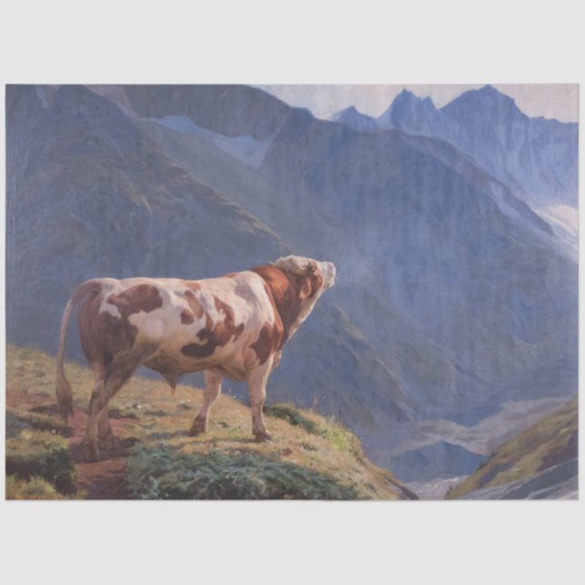 Papel De Seda Bull nos Alpes (por Eugène Burnand) (Frente )