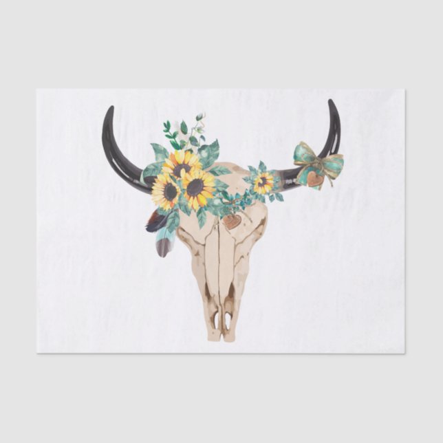 Papel De Seda Bull Skull Sunflowers (Frente )