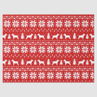 Papel De Seda Bull Terrier Silhouettes Padrão de Natal Vermelho