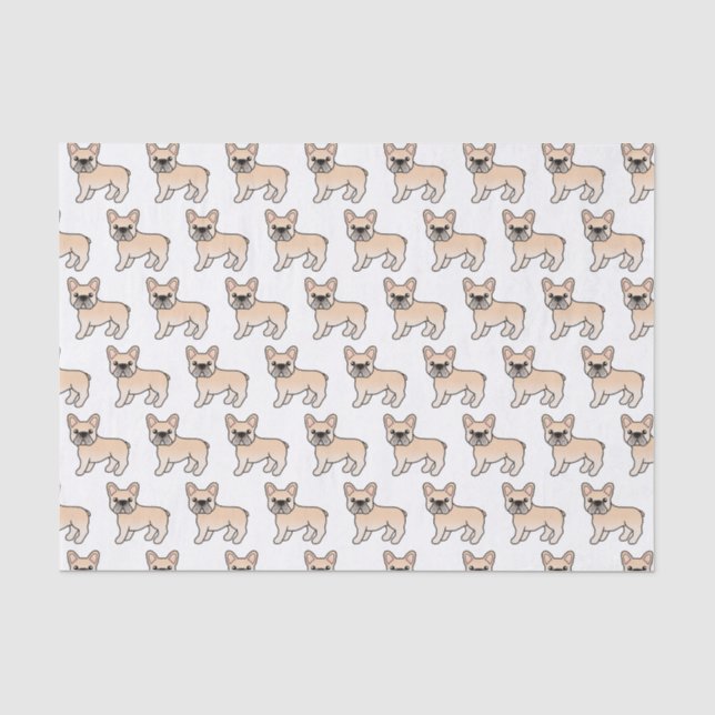 Papel De Seda Bulldog Francês Creme Padrão de Cachorro Cartoon F (Frente )