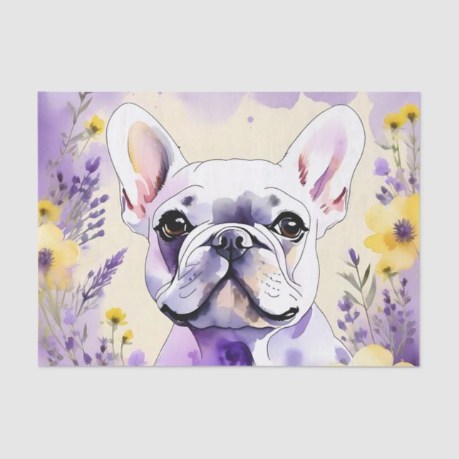 Papel De Seda Bulldog francês e flores silvestres (Frente )