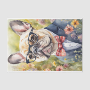 Papel De Seda Bulldog Francês em Aquarela em Descamação de Flore
