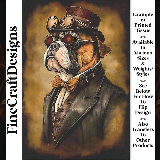 Papel De Seda Bulldog Steampunk Fofo com Óculos BD3 Decoupage (Criador carregado)
