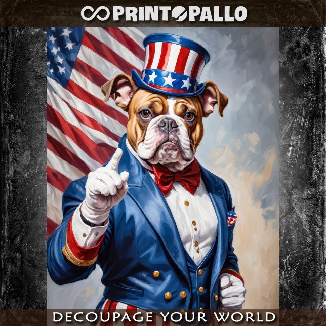 Papel De Seda Bulldog vestido como Tio Sam com a bandeira dos EU (Criador carregado)