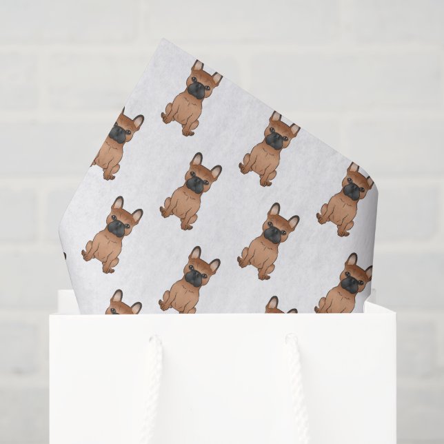 Papel De Seda Bulldogue Francês Vermelho / Frenchie Cartoon Padr (Sacola de presentes)