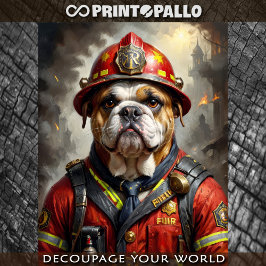 Papel De Seda Bulldogue Inglês atuando como Bombeiro -