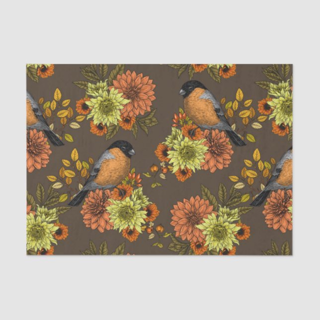 Papel De Seda Bullfinch nas florais do outono (Frente )