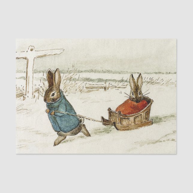 Papel De Seda "Bunny Sleigh Ride", por Beatrix Potter (Frente )